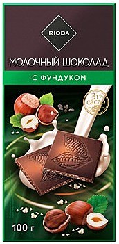 Шоколад RIOBA, молочный с фундуком 31%, 100г